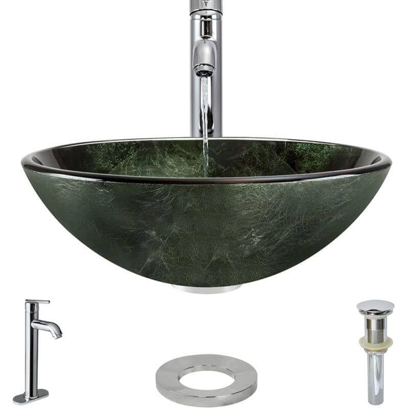 Forest Green Glass Bathroom Sink with Faucet L700138
