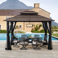 Brown 10x12 ft. Steel Frame 2-Tier Hardtop Roof Gazebo with Netting L535264