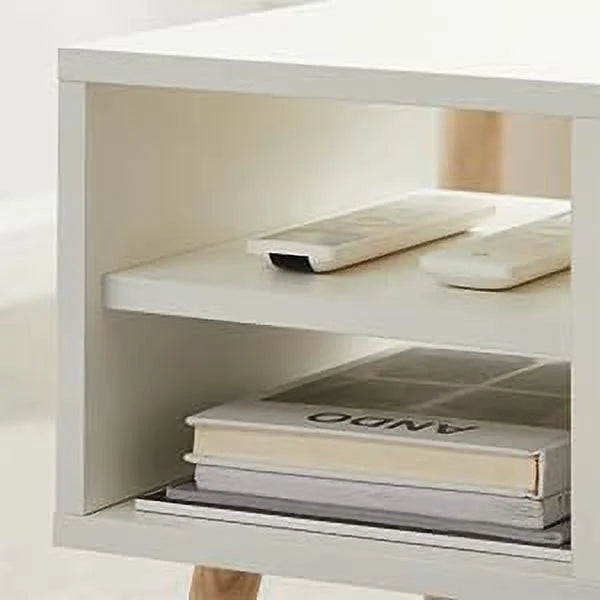 43" Lift Top Wooden Coffee Table with Hidden Storage and Open Shelves Matte White A239