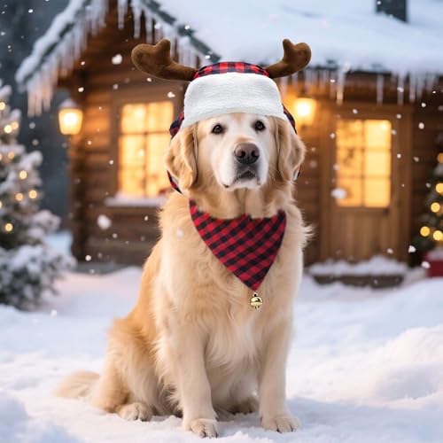 Christmas Reindeer Antlers Headband and Red Scarf for Pets S2590