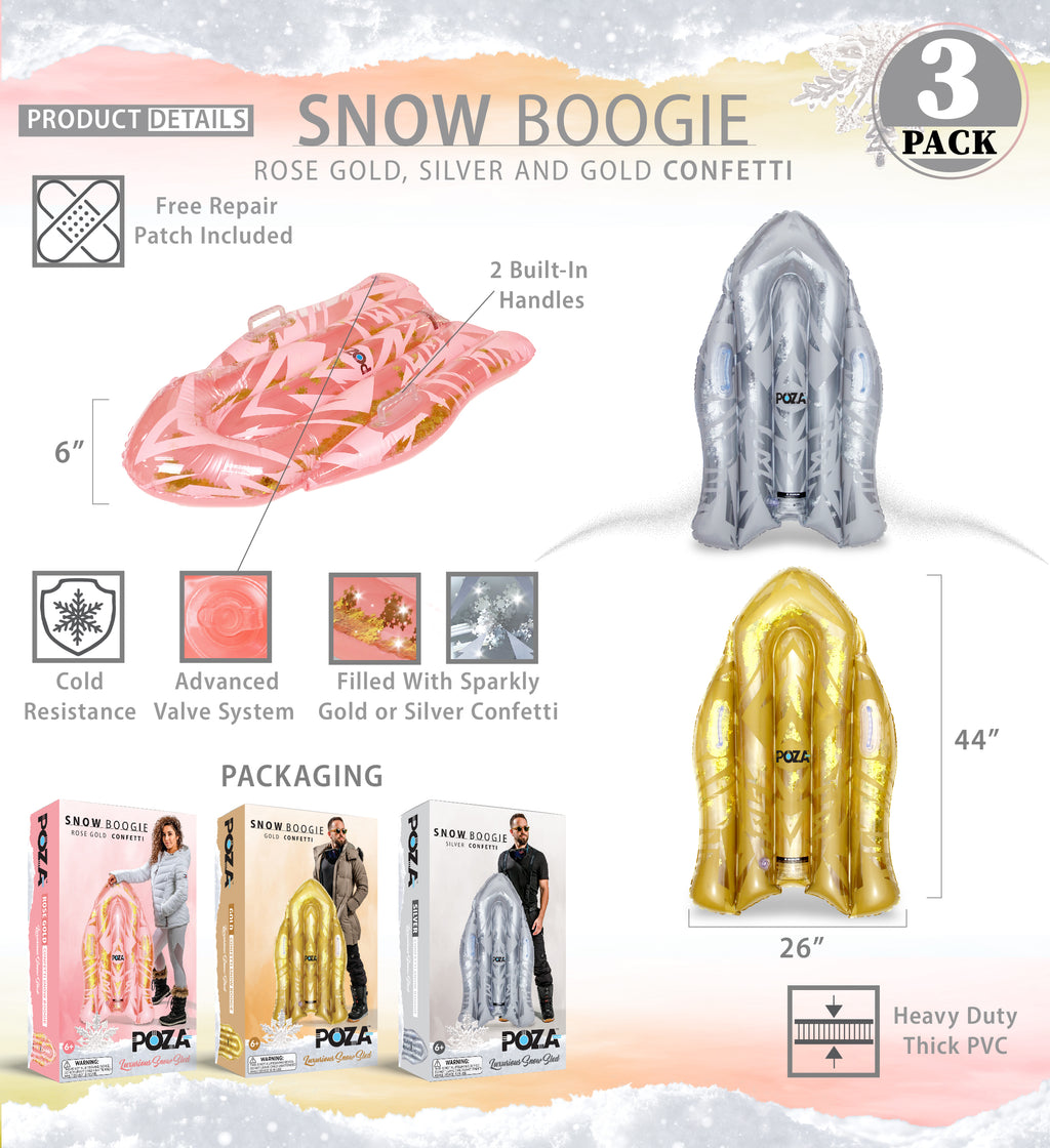 Inflatable Snow Sled Set of 3, Rose Gold, Gold, and Silver, 44 Inch N162