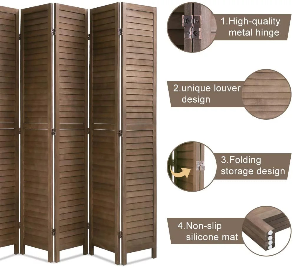 Wood 6 Panel Room Divider Privacy Screen W452354