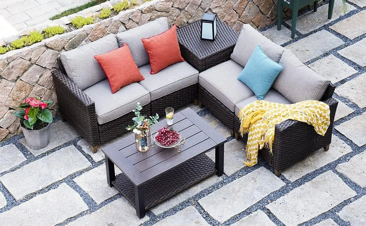 Outdoor Wicker Coffee Table with Aluminum Steel Frame, Brown V87063