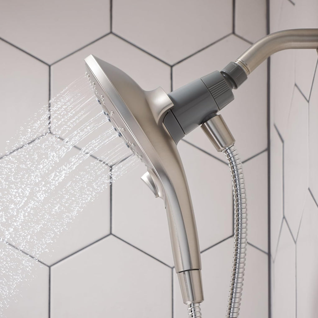 Magnetix Six-Function 5.5-Inch Handheld Showerhead with Magnetic Docking System, Spot Resist Brushed Nickel & 6-Inch Replacement Right Angle Shower Arm, Brushed Nickel Pack of 2 Q60325