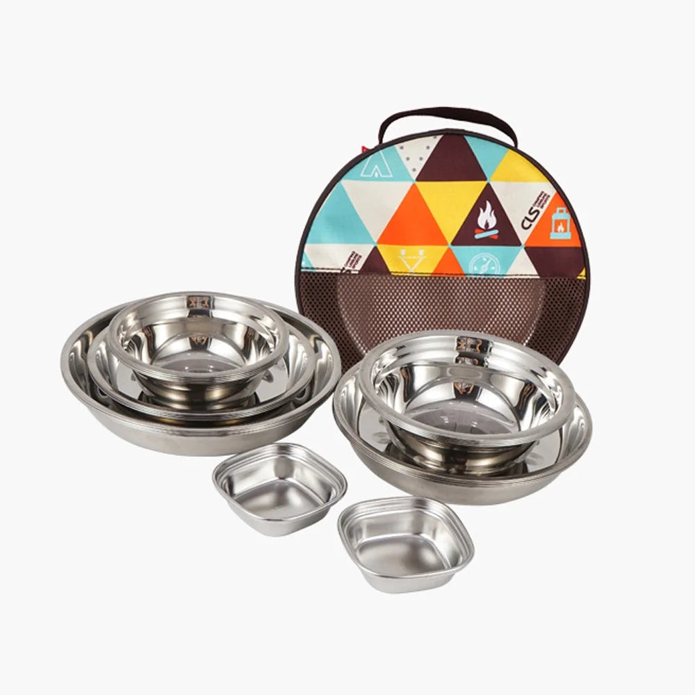 22PCS Portable Stainless Steel Camping Tableware Set with Storage Bag S576
