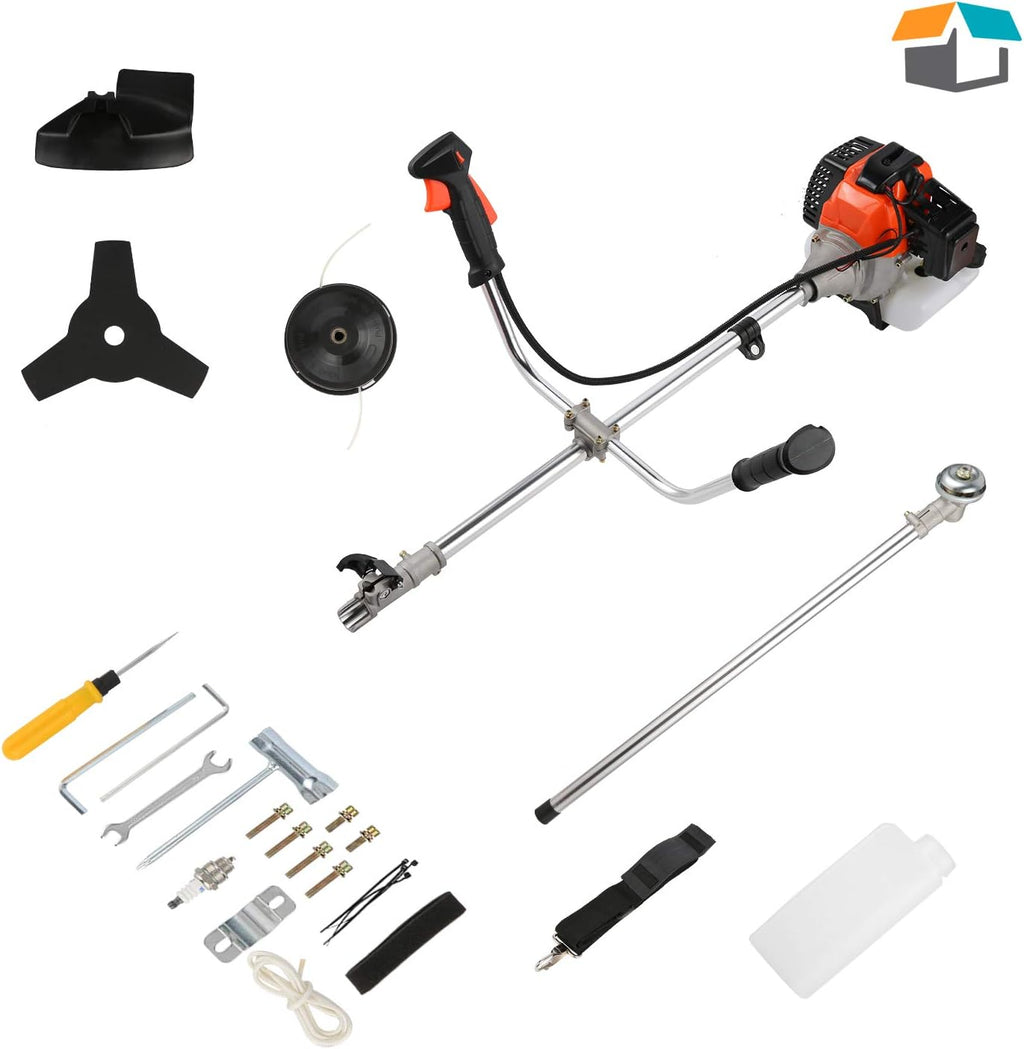 42.7CC Gas String Trimmer Straight Shaft Weed Eater with 2 Detachable Heads R596