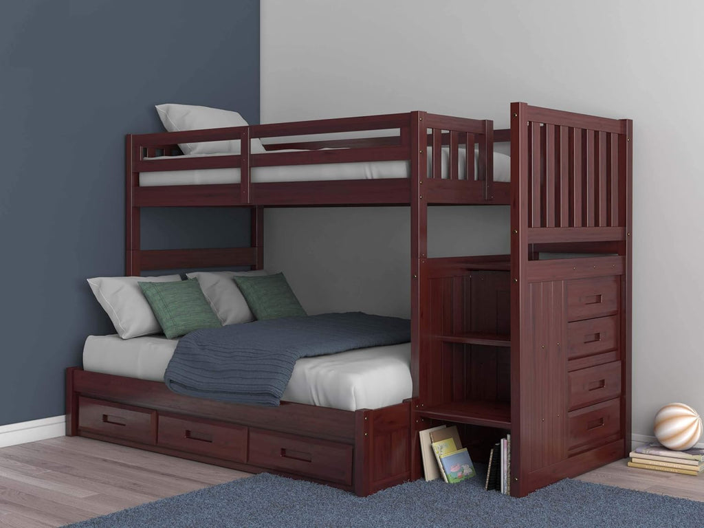 Twin Over Full Staircase Bunk Bed with 3 Drawers in Merlot Finish R724799