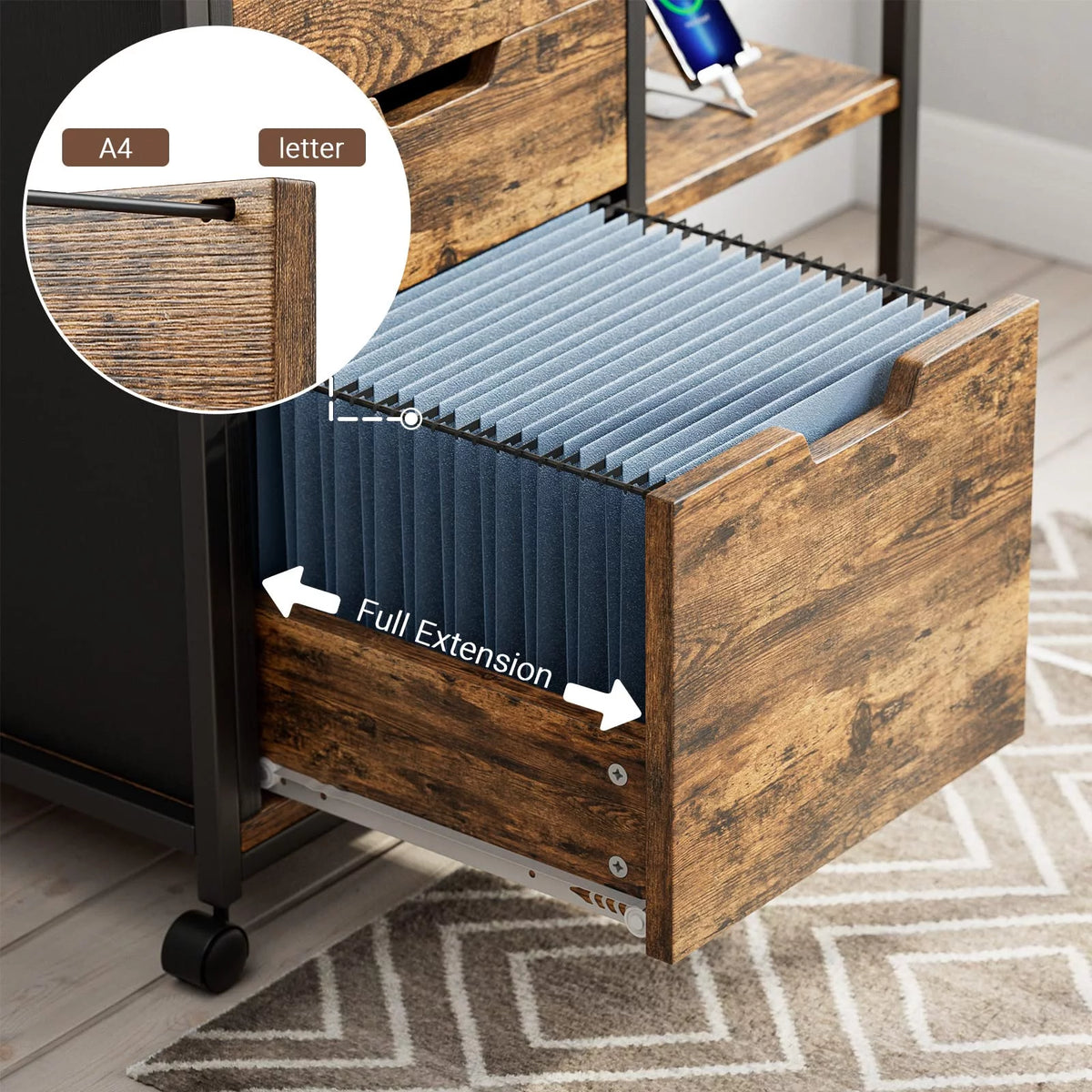 Rolling Wooden File Cabinet with 3 Drawers Y730484