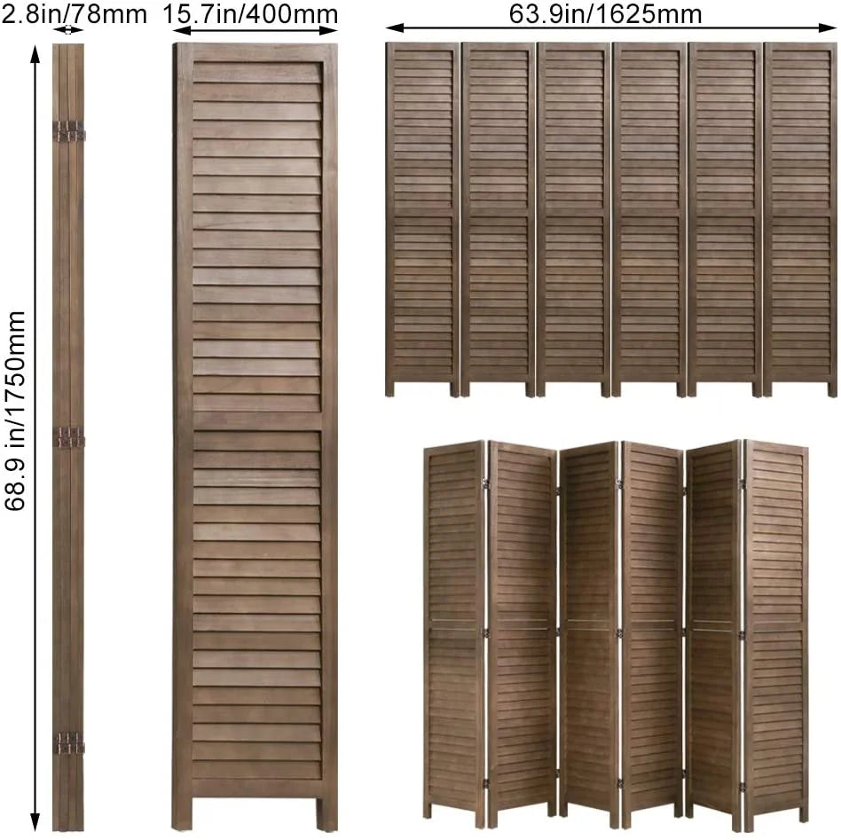 Wood 6 Panel Room Divider Privacy Screen W452354