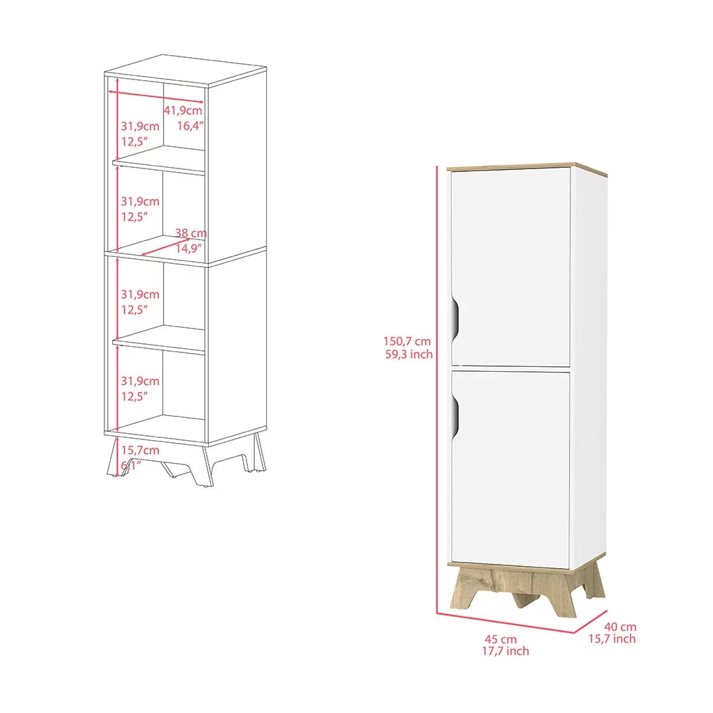 Light Oak White Four Shelves Two Doors Kitchen Pantry X3633