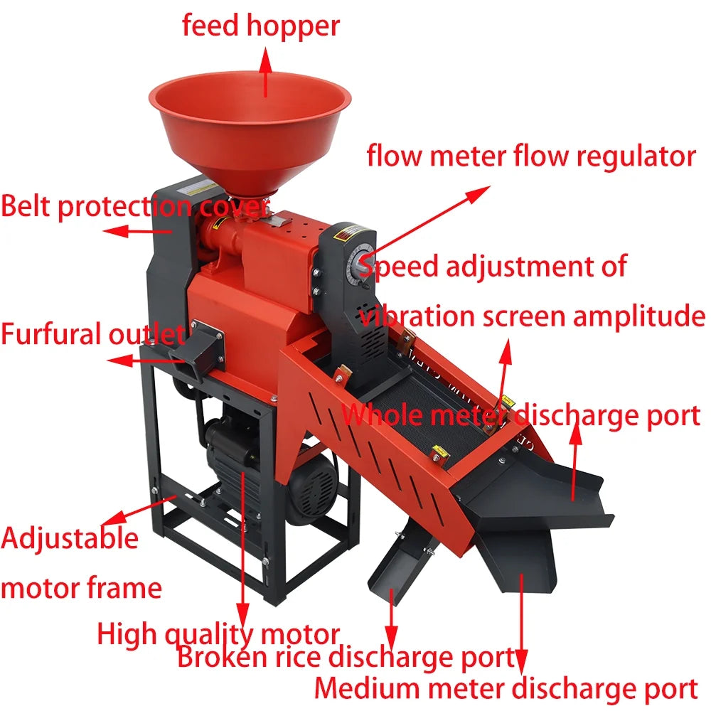 Rice Milling Machine with Vibrating Screen 220V P2142