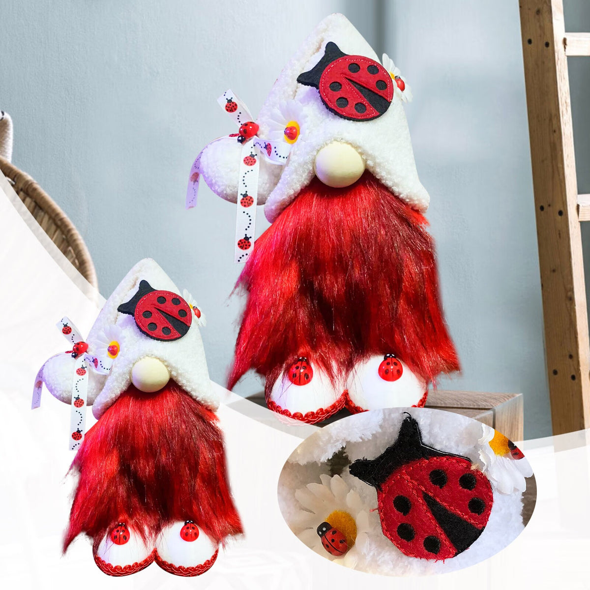 Ladybugs Daisy Gnome Holiday Ornament Doll Decorations F13602