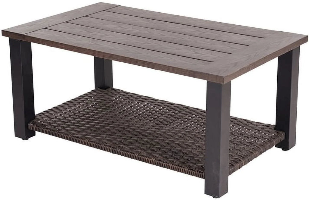 Outdoor Wicker Coffee Table with Aluminum Steel Frame, Brown V87063
