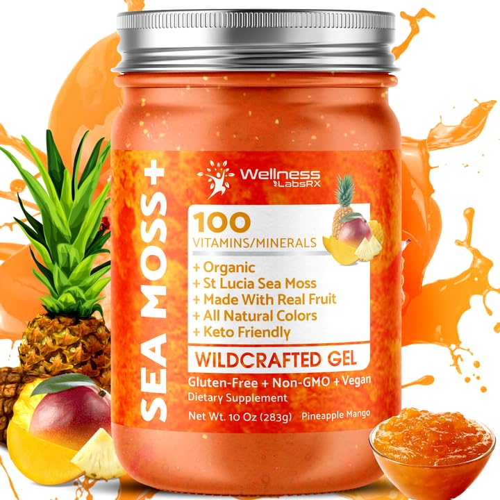 Organic Raw Wildcrafted Sea Moss Gel Pineapple Mango Flavor 10 oz M365352