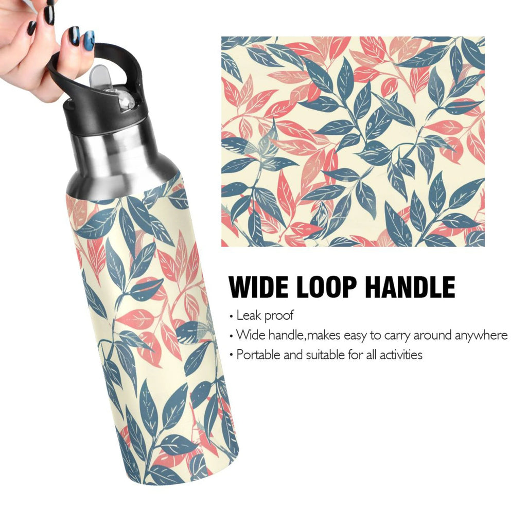 Retro Leaf Insulated Stainless Steel Water Bottle with Straw Lid 20 oz P69886