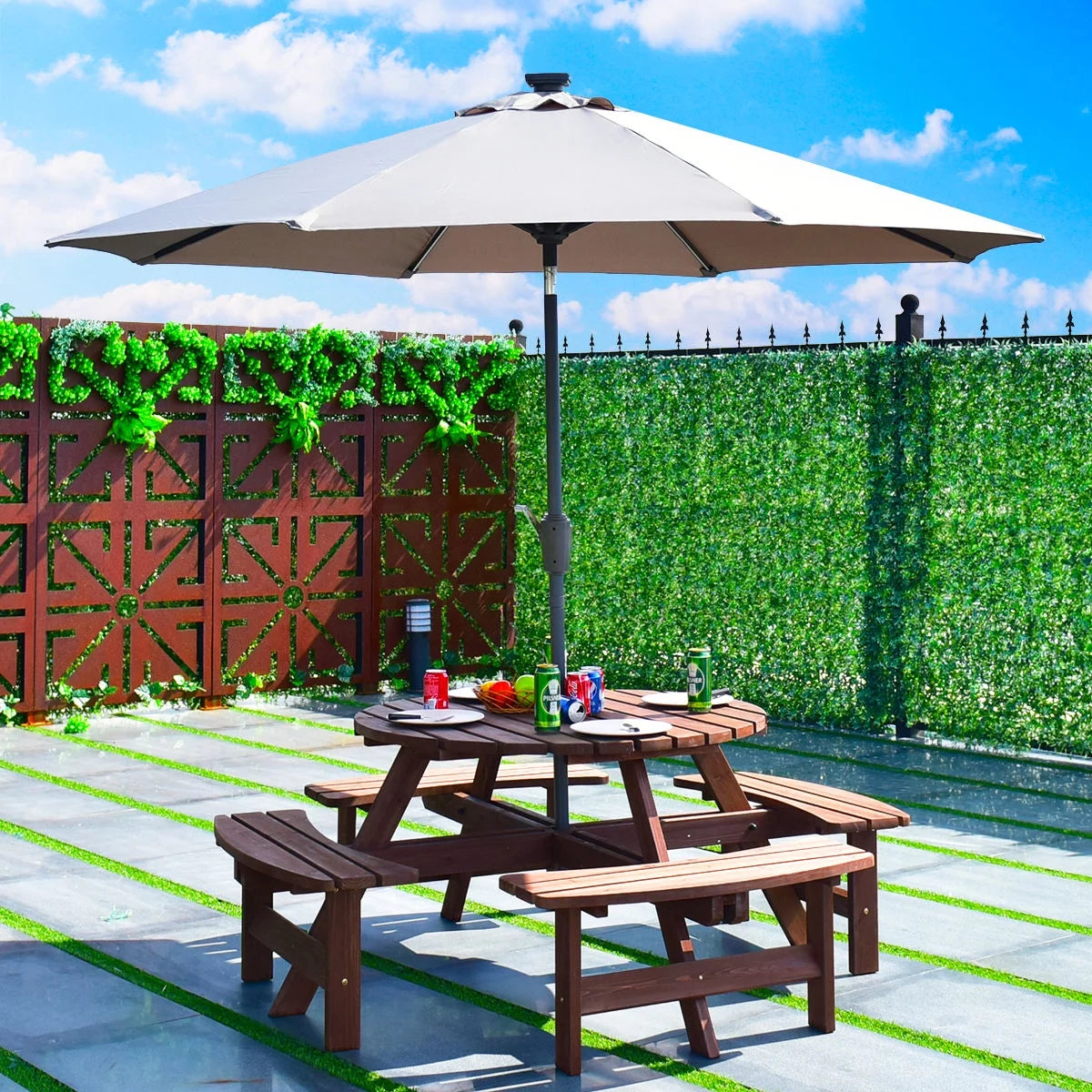 Wood 8 Seat Picnic Table and Bench Set G78603