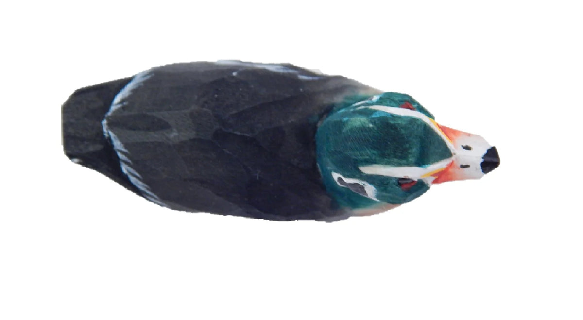 Wood Duck Drake Figurine Wooden Miniature Bird Statue Handmade Carving E83954