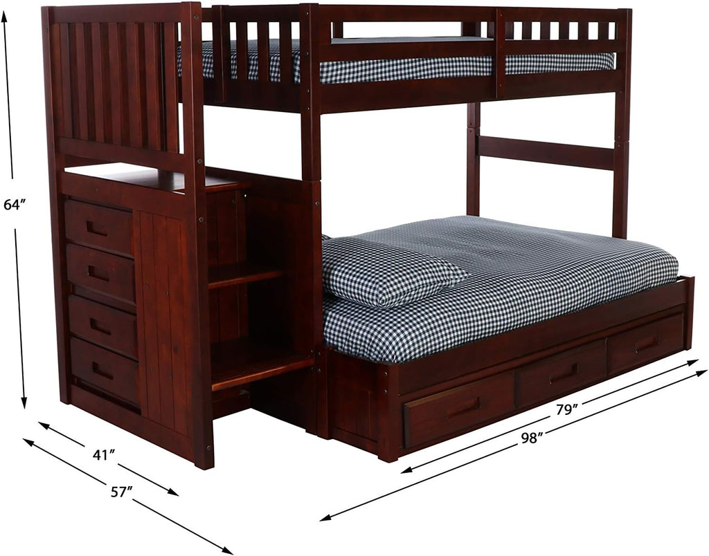 Twin Over Full Staircase Bunk Bed with 3 Drawers in Merlot Finish R724799