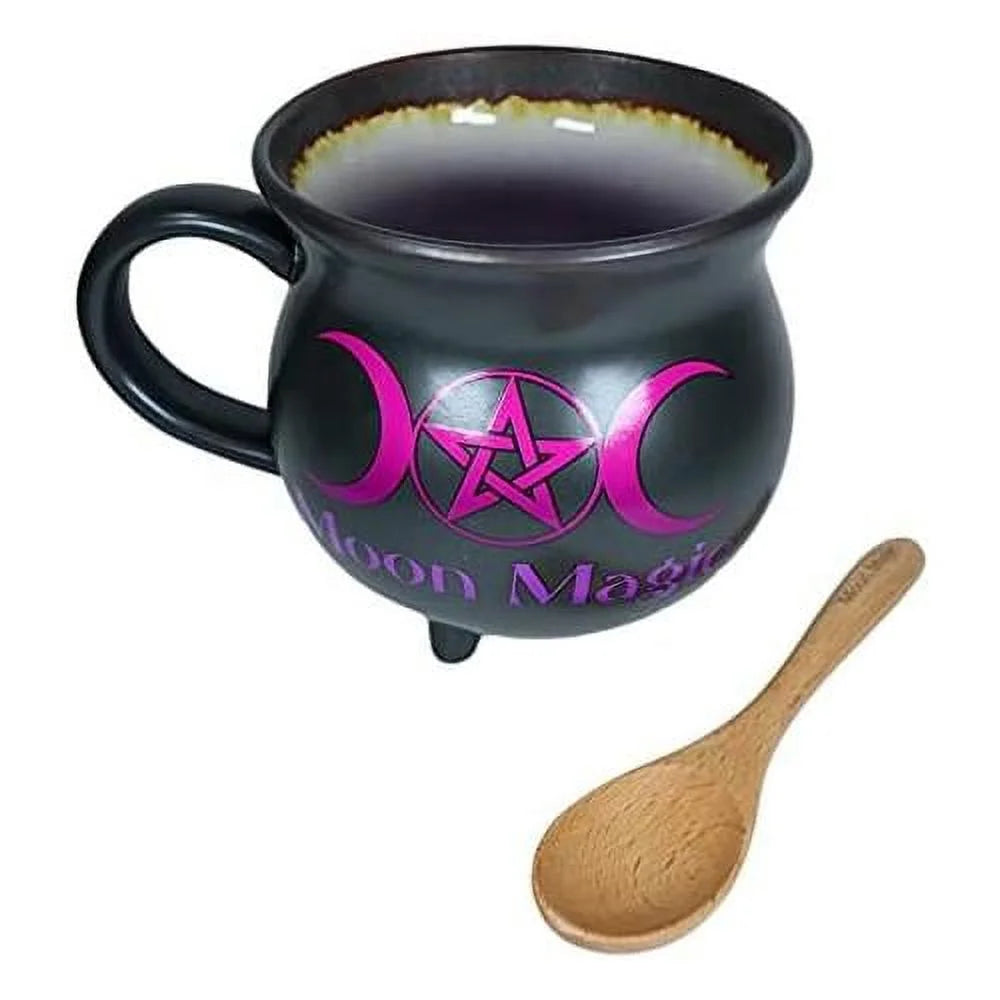 Porcelain Cauldron Shaped Bowl or Mug 32Oz with Wooden Spoon S163