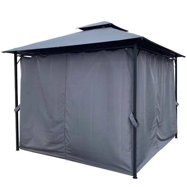 Gray Outdoor Patio Gazebo Tent With Curtains N772429